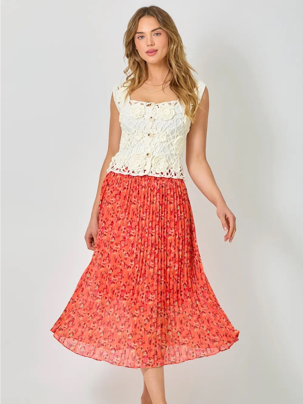(603) Printed Chiffon Pleats Skirt - NWT